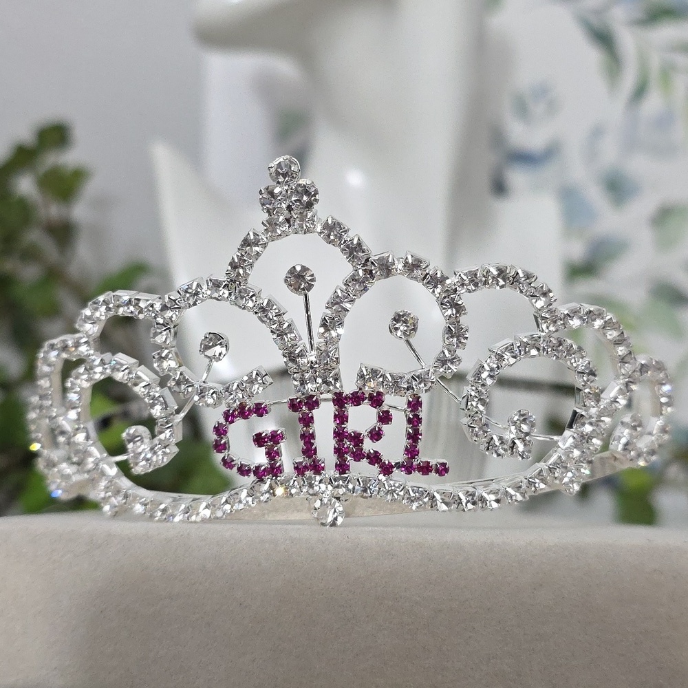 Silver Clear Rhinestone "GIRL" Tiara with Side Combs